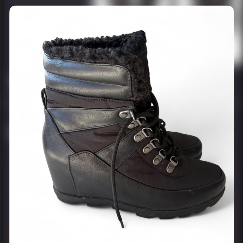 Justfab Women's Black winter Wedge Ankle Boots